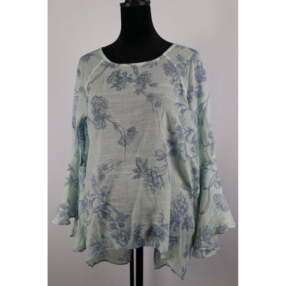 Lauren Conrad Women's Mint Green Floral Print Flowy Bell Sleeve Top Size Medium - Picture 1 of 11